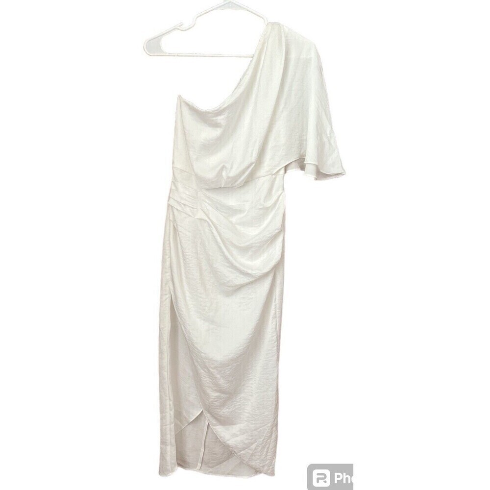 Measure One Shoulder Satin Midi Dress in White Womens Sz Small - Picture 2 of 9
